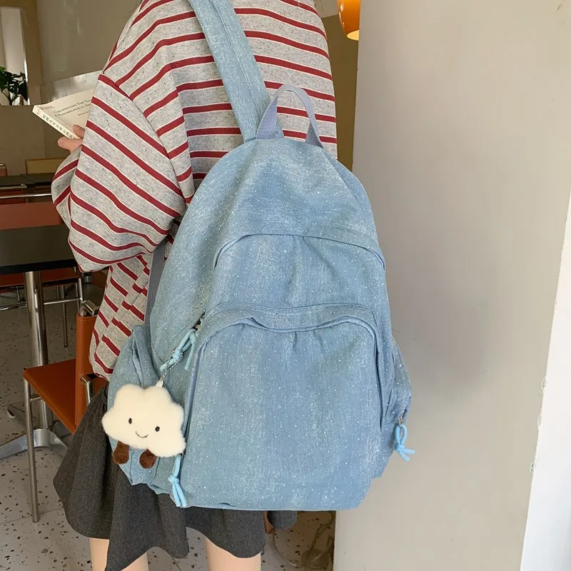 LUVISTRUE Denim Backpacks Regular Women's Blue/Dark Blue/Black-5