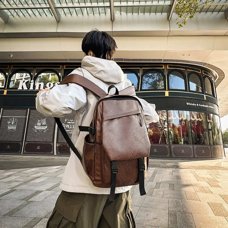 LUVISTRUE PU Backpack Laptop Bag Backpack Regular Men's Black/Brown-5