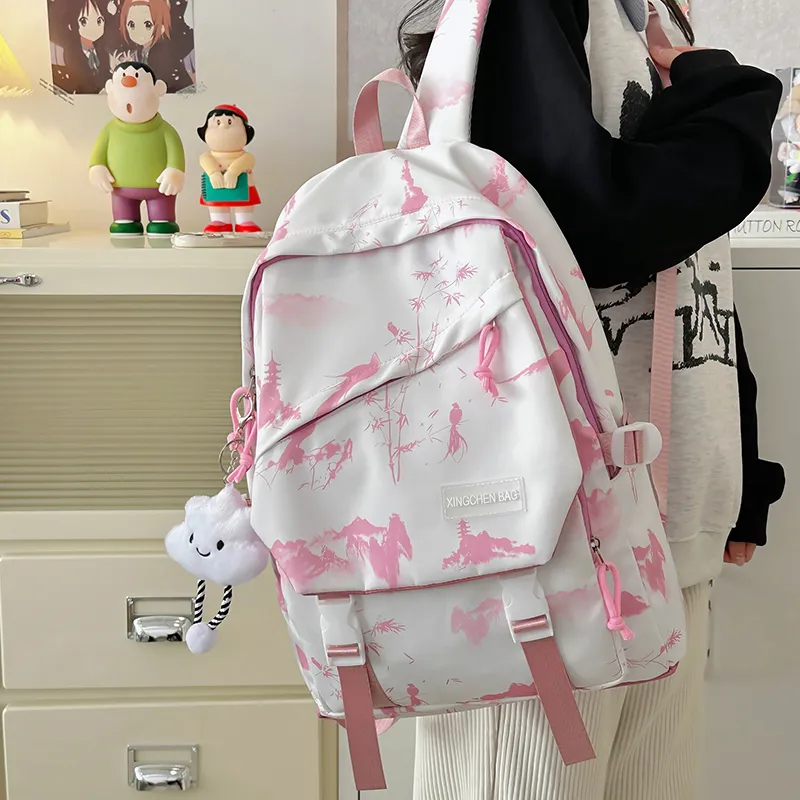 LUVISTRUE Nylon Backpack Unisex Gray/Red Green Pink-21