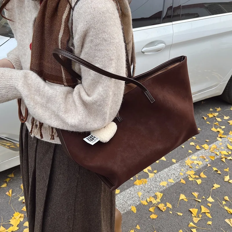 LUVISTRUE Faux Suede Shoulder Bag Tote Regular Women's Black/Coffee/Green/Yellow Brown-21