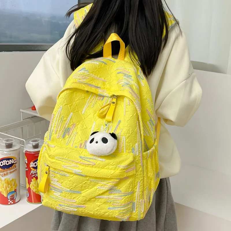 LUVISTRUE Composite Cloth Backpack Women's White/Black/Pink/Yellow-21