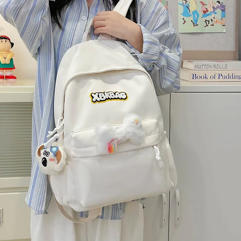 LUVISTRUE Nylon Backpack Large Size Unisex Ecru Black/Yellow/Light Green/Light Blue-5