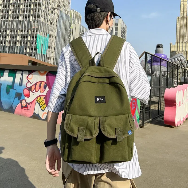 LUVISTRUE Canvas Canvas Bag Backpack Regular Unisex Black/White/Green/Brown-4