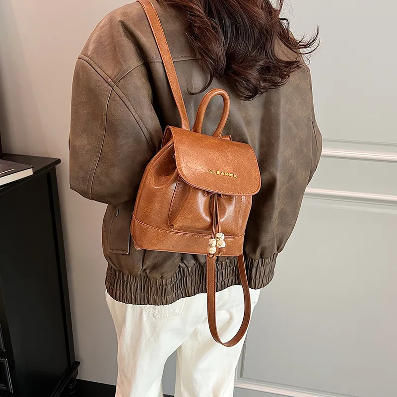 LUVISTRUE PU Small Backpack Small Size Women's Yellow Brown/Black Coffee Brown-4