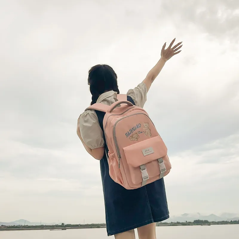 LUVISTRUE Nylon Backpack Regular Unisex Black Purple/Pink Blue/Gray-11