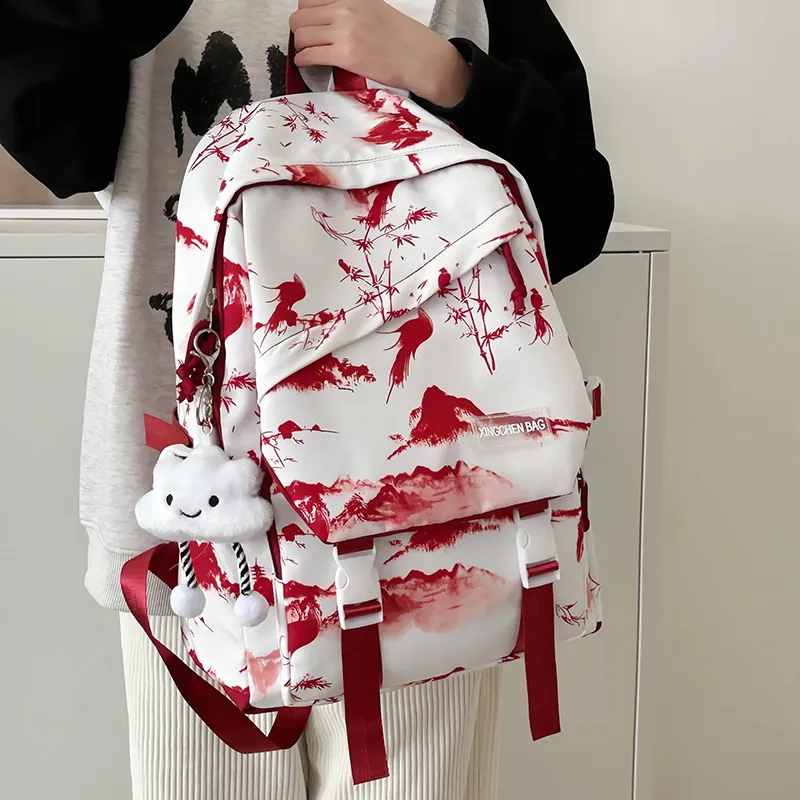 LUVISTRUE Nylon Backpack Unisex Gray/Red Green Pink-10