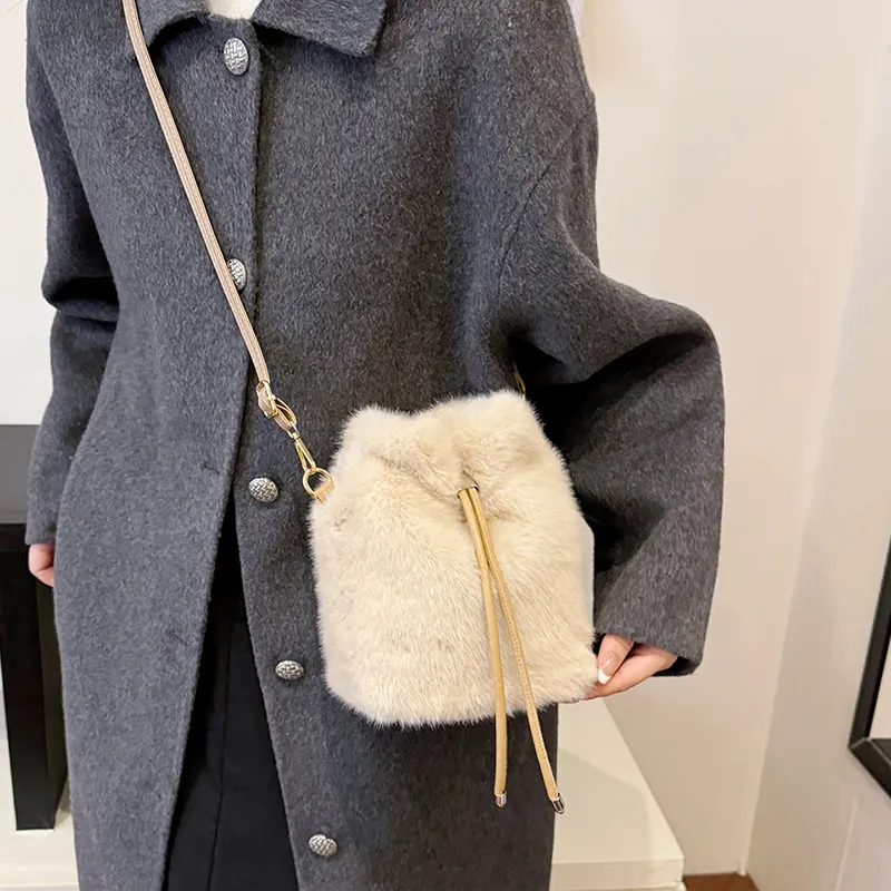 LUVISTRUE Fuzzy Fabric Shoulder Bag Crossbody Bag Women's Dark Khaki/Light Khaki/White/Pink-12