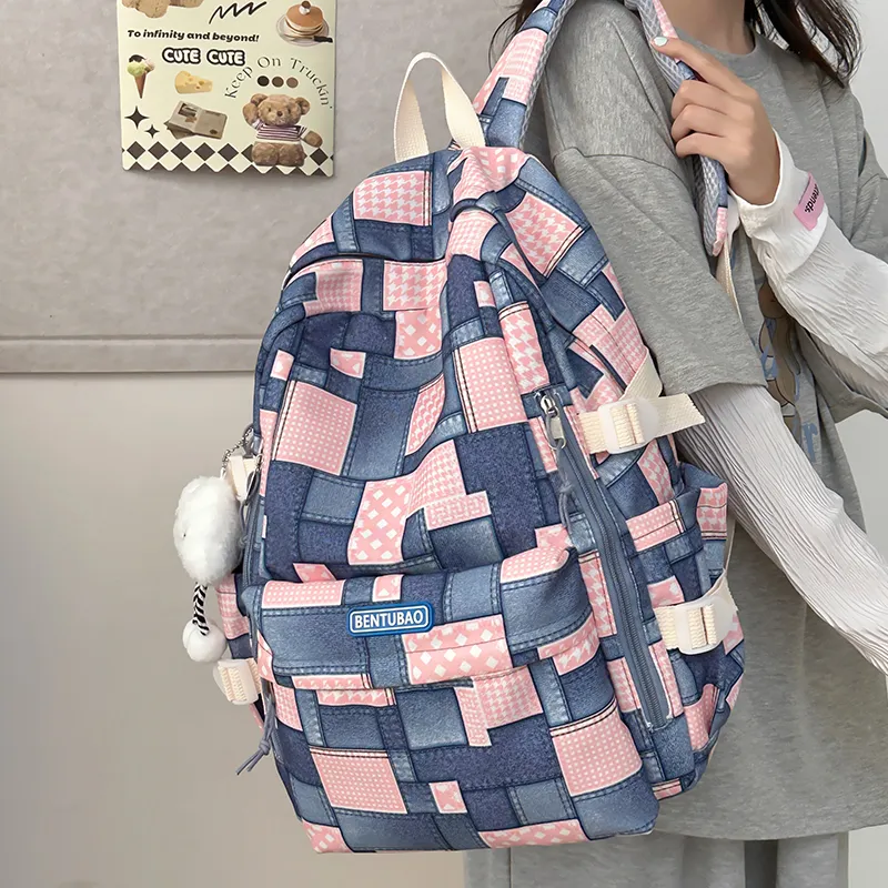 LUVISTRUE Denim Backpack Unisex Pink/Brown/Blue-5
