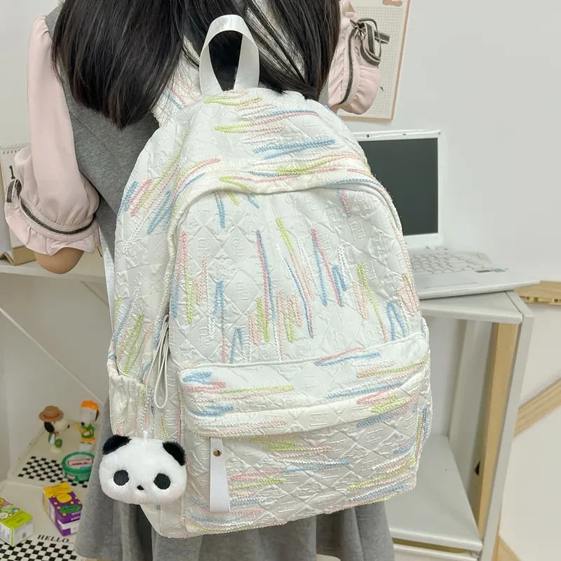 LUVISTRUE Composite Cloth Backpack Women's White/Black/Pink/Yellow-1
