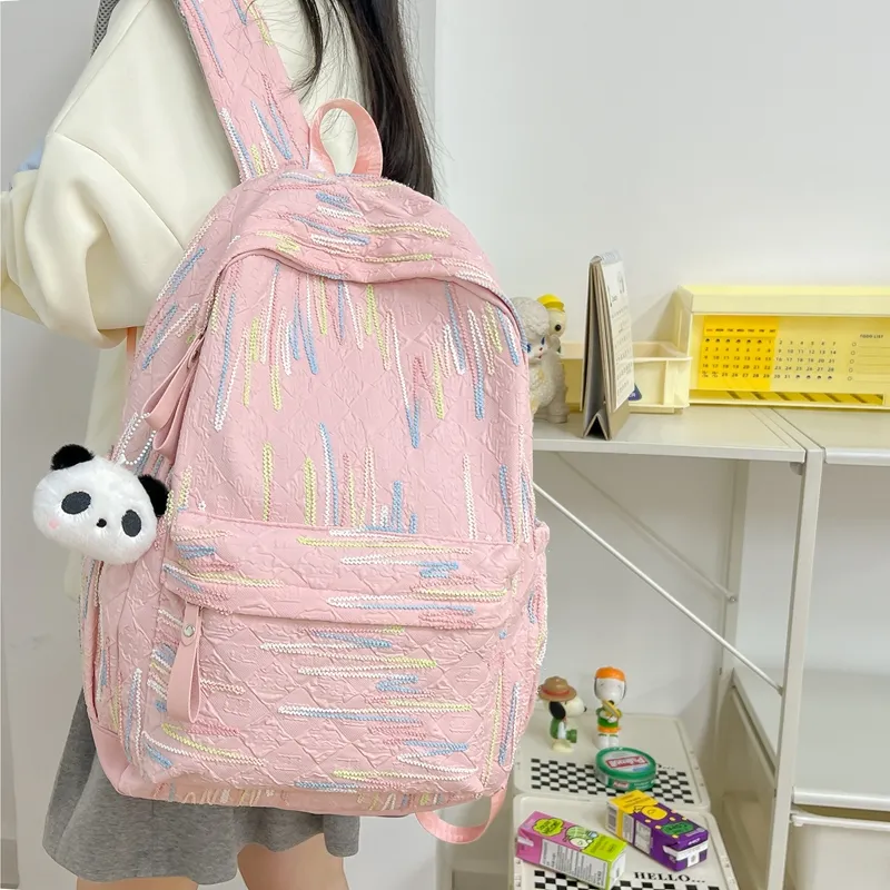 LUVISTRUE Composite Cloth Backpack Women's White/Black/Pink/Yellow-15