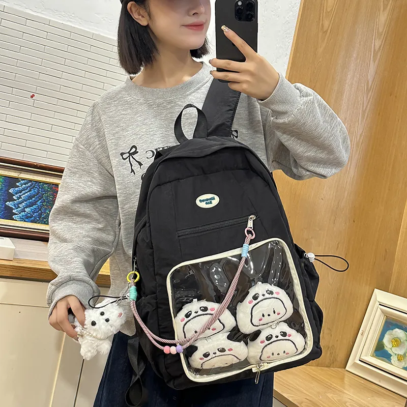 LUVISTRUE Nylon Fabric Backpack Regular Unisex White Blue/Yellow Black/Gray-23