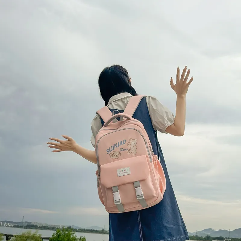 LUVISTRUE Nylon Backpack Regular Unisex Black Purple/Pink Blue/Gray-12