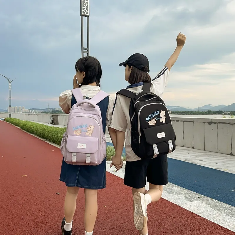 LUVISTRUE Nylon Backpack Regular Unisex Black Purple/Pink Blue/Gray-1