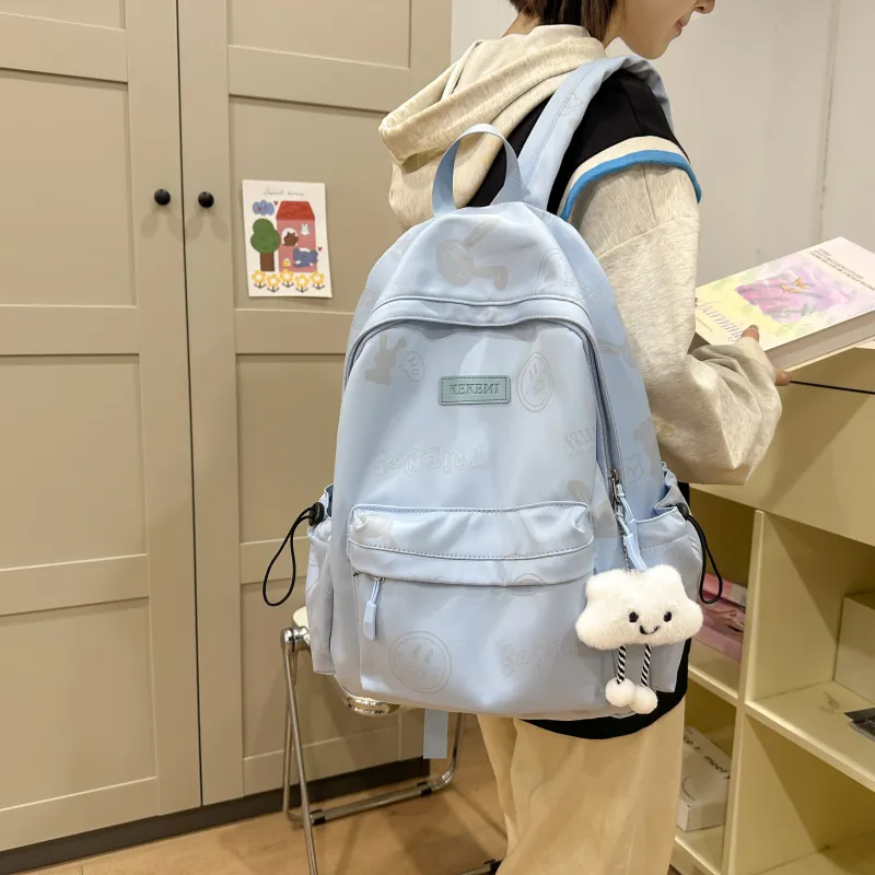 LUVISTRUE Nylon Backpack Regular Unisex Blue/Green/White/Black/Beige/Pink-1
