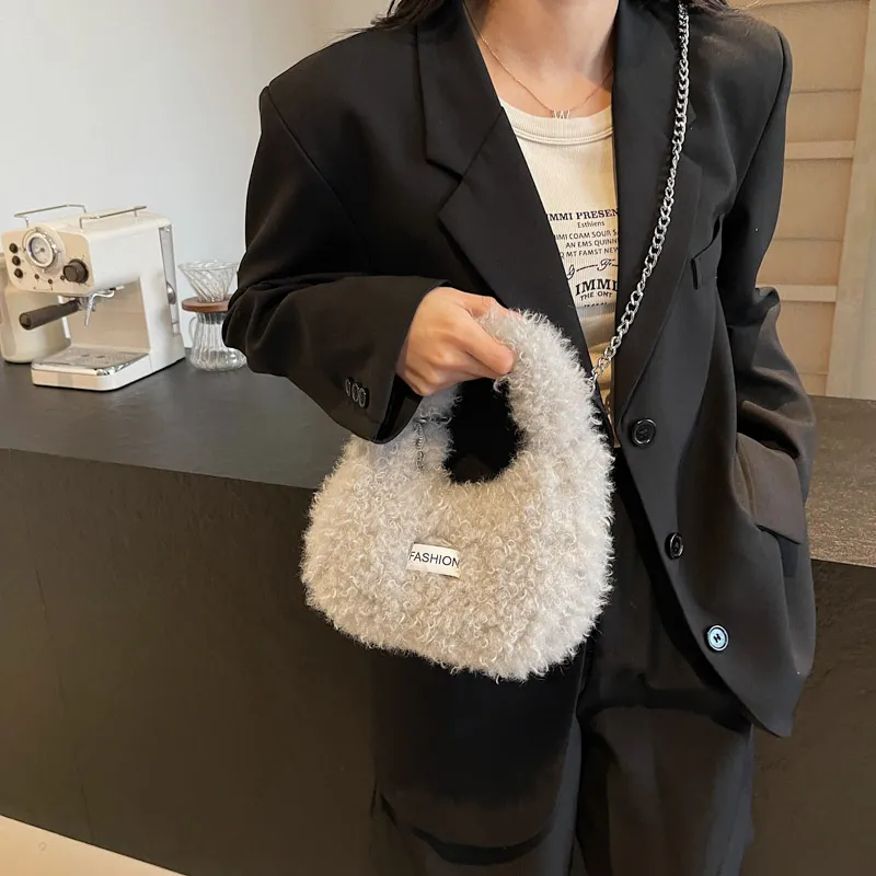 LUVISTRUE Plush One Shoulder Handbags Regular Women's Ecru/Gray/Pink/Khaki-10