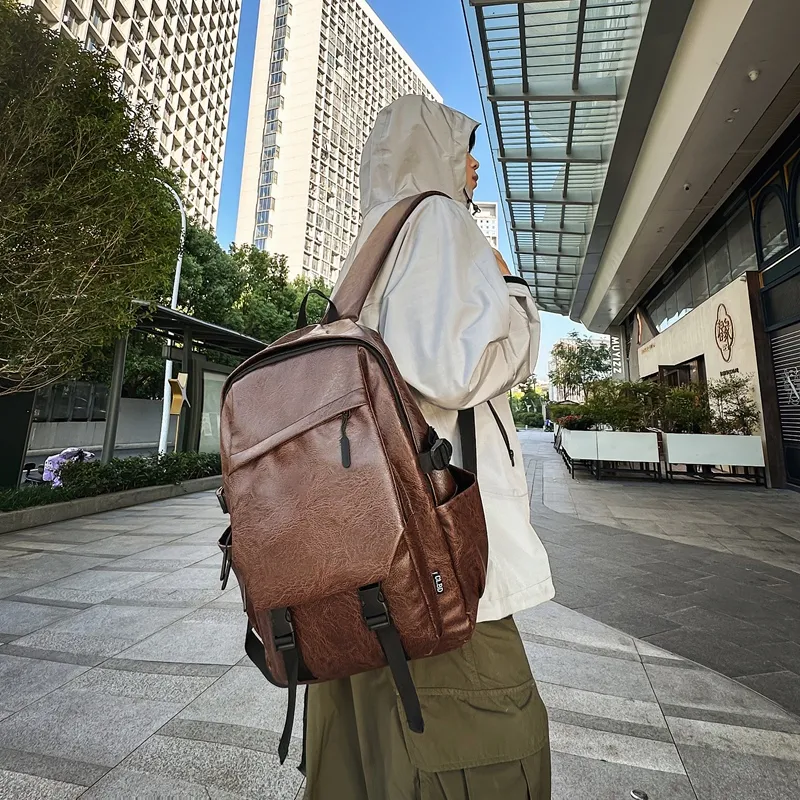 LUVISTRUE PU Backpack Laptop Bag Backpack Regular Men's Black/Brown-6