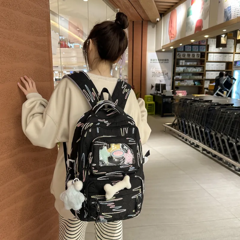 LUVISTRUE Nylon Backpacks Regular Women's White/Pink/Black-8