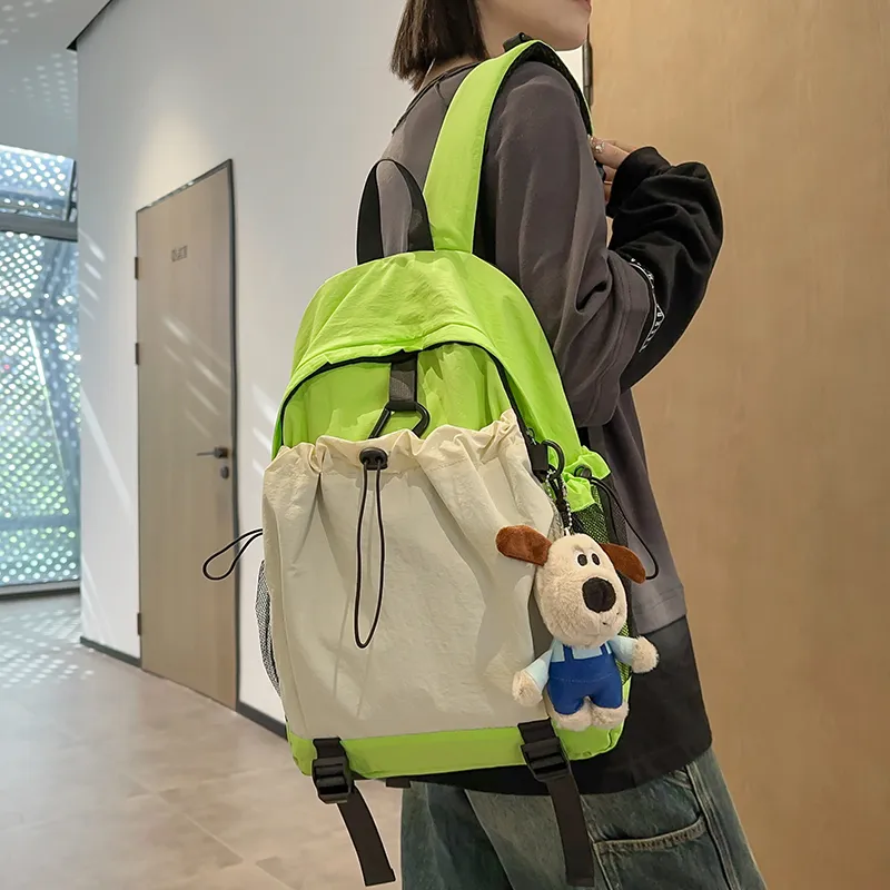 LUVISTRUE Nylon Backpack Regular Unisex Neon Green/Red/Brown/Red/Light Gray/Black-1