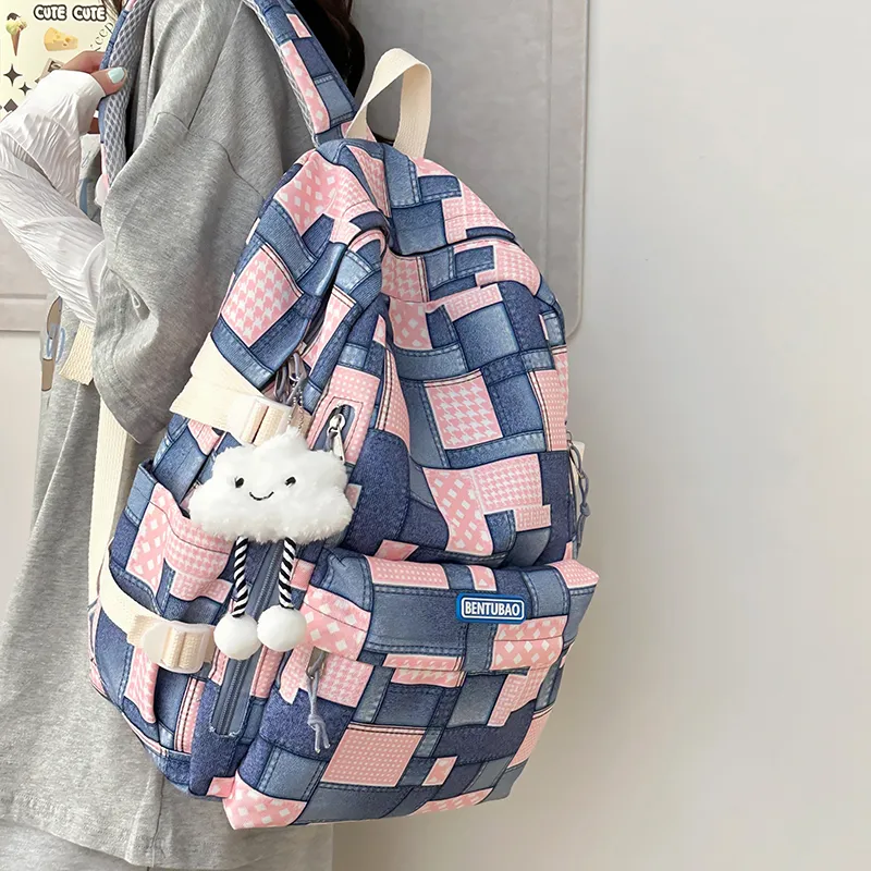 LUVISTRUE Denim Backpack Unisex Pink/Brown/Blue-3