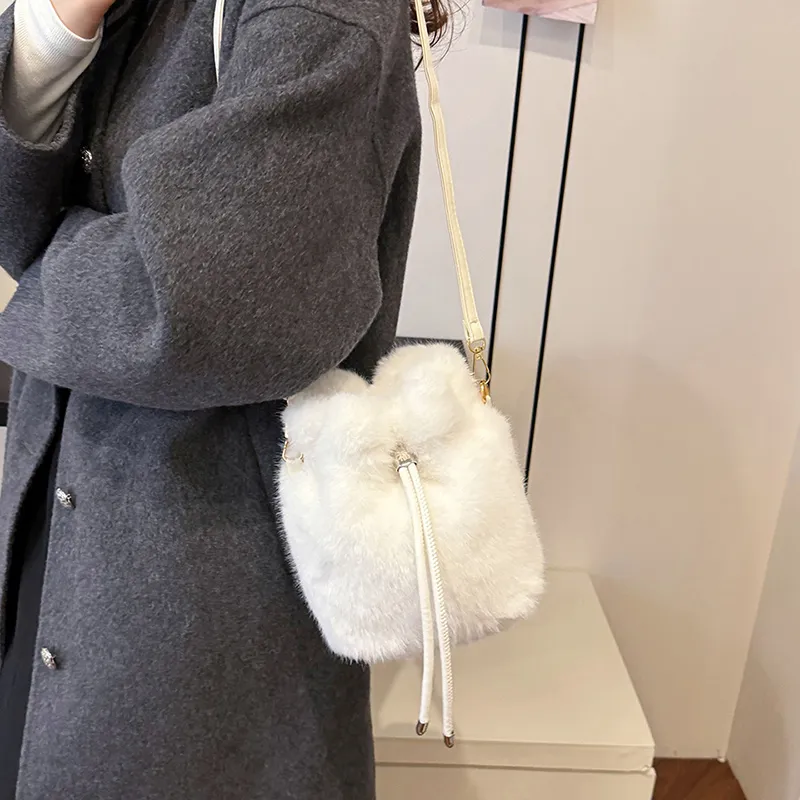 LUVISTRUE Fuzzy Fabric Shoulder Bag Crossbody Bag Women's Dark Khaki/Light Khaki/White/Pink-19