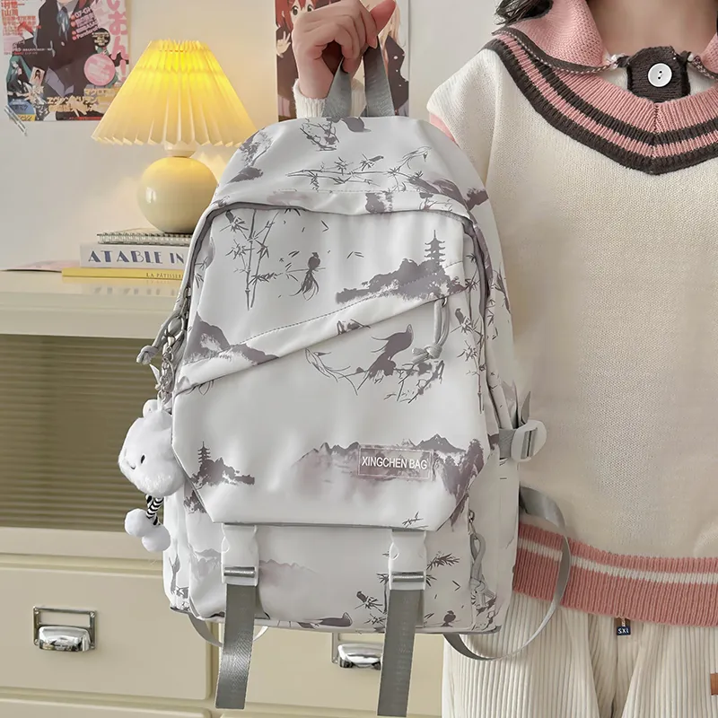 LUVISTRUE Nylon Backpack Unisex Gray/Red Green Pink-1