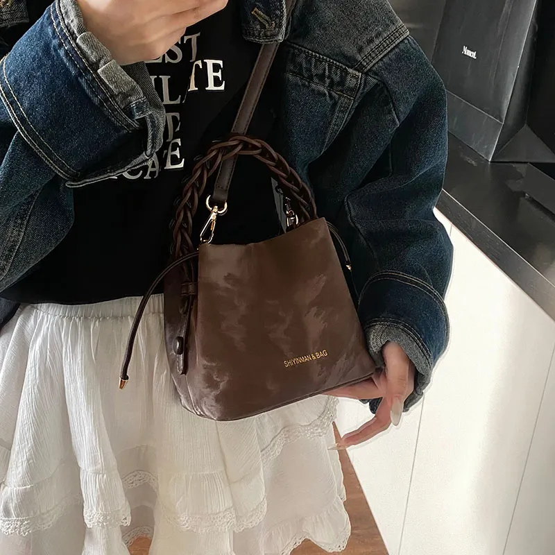 LUVISTRUE PU Bucket Bags Shoulder Bag Crossbody Bag Handbag Medium Size Women's White/Pink/Black/Coffee-21