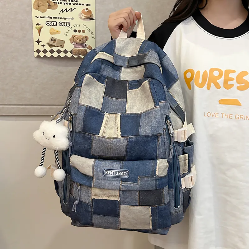 LUVISTRUE Denim Backpack Unisex Pink/Brown/Blue-17