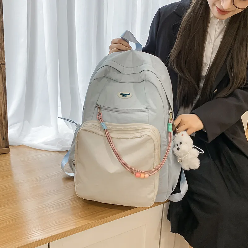 LUVISTRUE Nylon Fabric Backpack Regular Unisex White Blue/Yellow Black/Gray-1