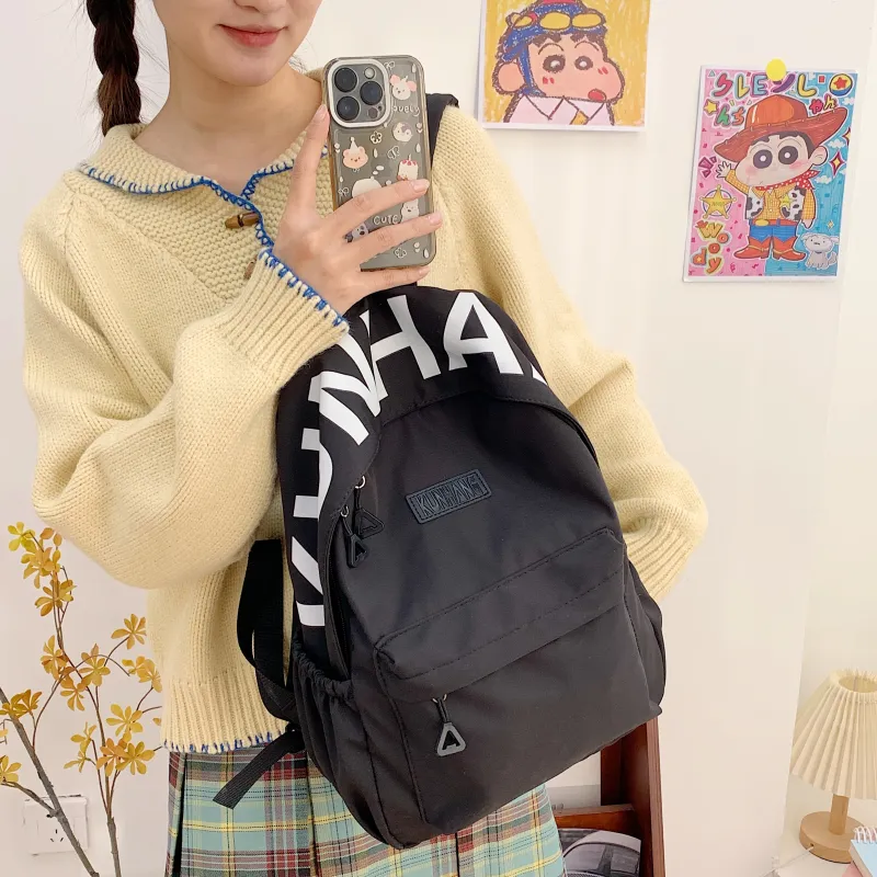 LUVISTRUE Nylon Fabric Backpack Unisex White/Black/Purple/Khaki/Pink-10