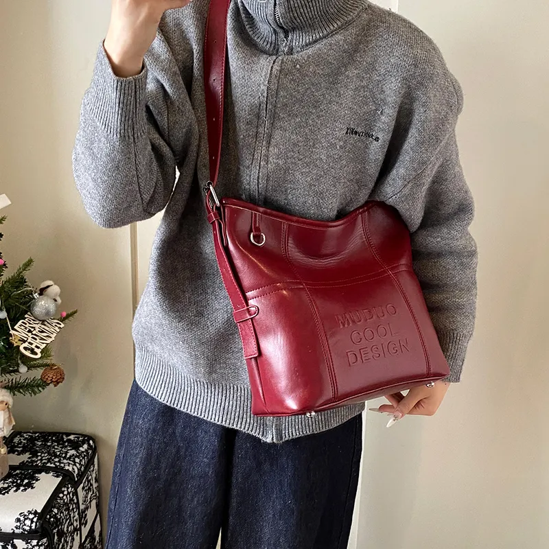 LUVISTRUE Pu Shoulder Bag Tote Crossbody Bag Medium Size Women's Coffee/White Red/Black-12