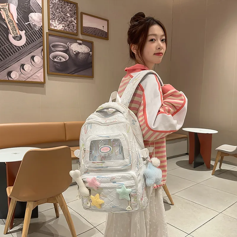 LUVISTRUE Nylon Backpacks Regular Women's White/Pink/Black-4