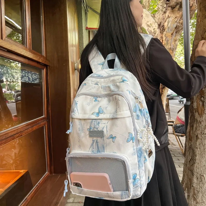 LUVISTRUE Corduroy PVC Blend Backpacks Regular Women's Gray/Green/Khaki/Pink/Yellow/Blue-10