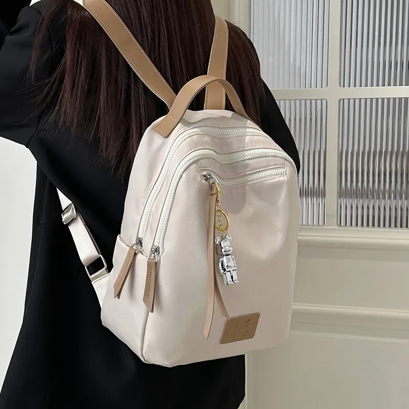 LUVISTRUE Nylon Backpacks Regular Unisex Ecru/Black Gray/Khaki-2