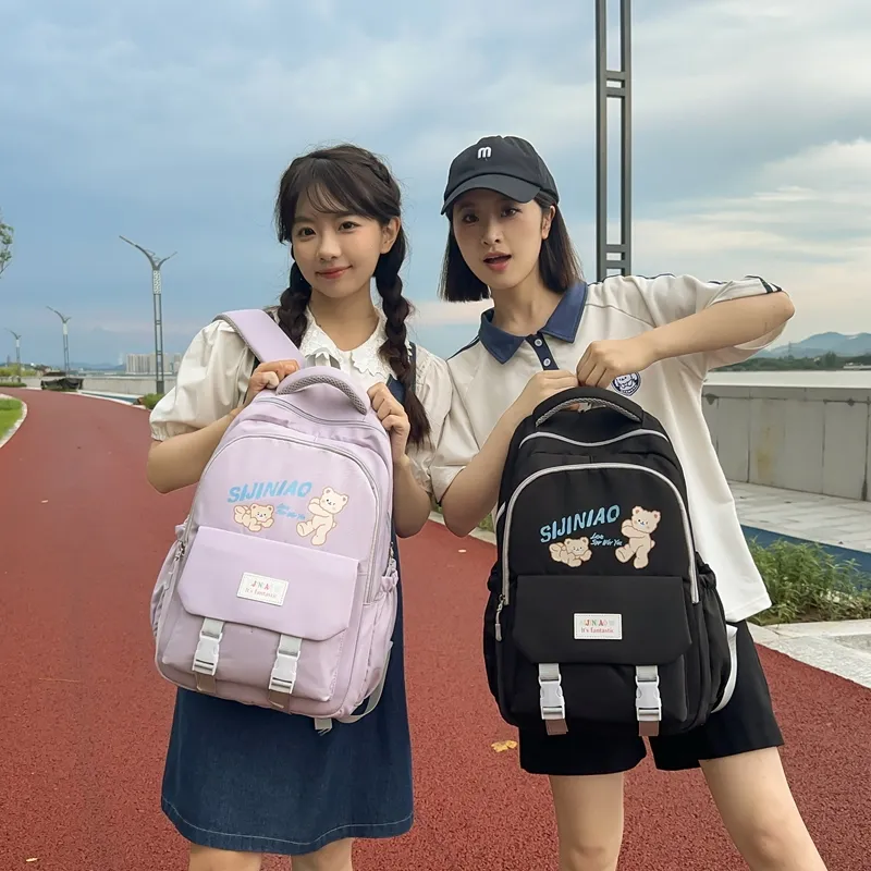 LUVISTRUE Nylon Backpack Regular Unisex Black Purple/Pink Blue/Gray-2