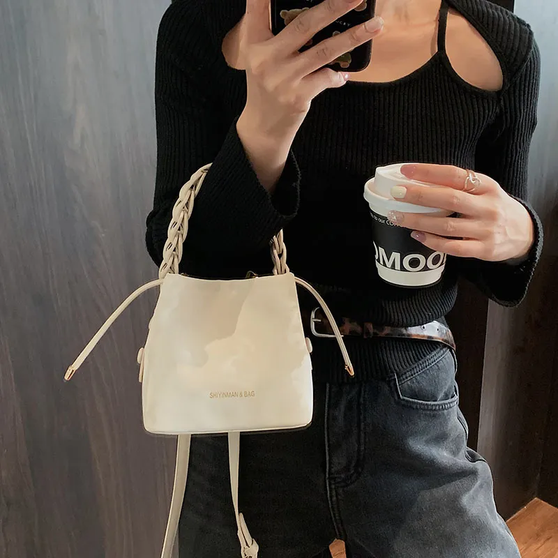 LUVISTRUE PU Bucket Bags Shoulder Bag Crossbody Bag Handbag Medium Size Women's White/Pink/Black/Coffee-5