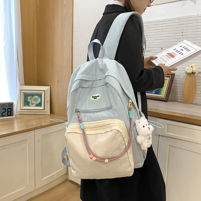 LUVISTRUE Nylon Fabric Backpack Regular Unisex White Blue/Yellow Black/Gray-2