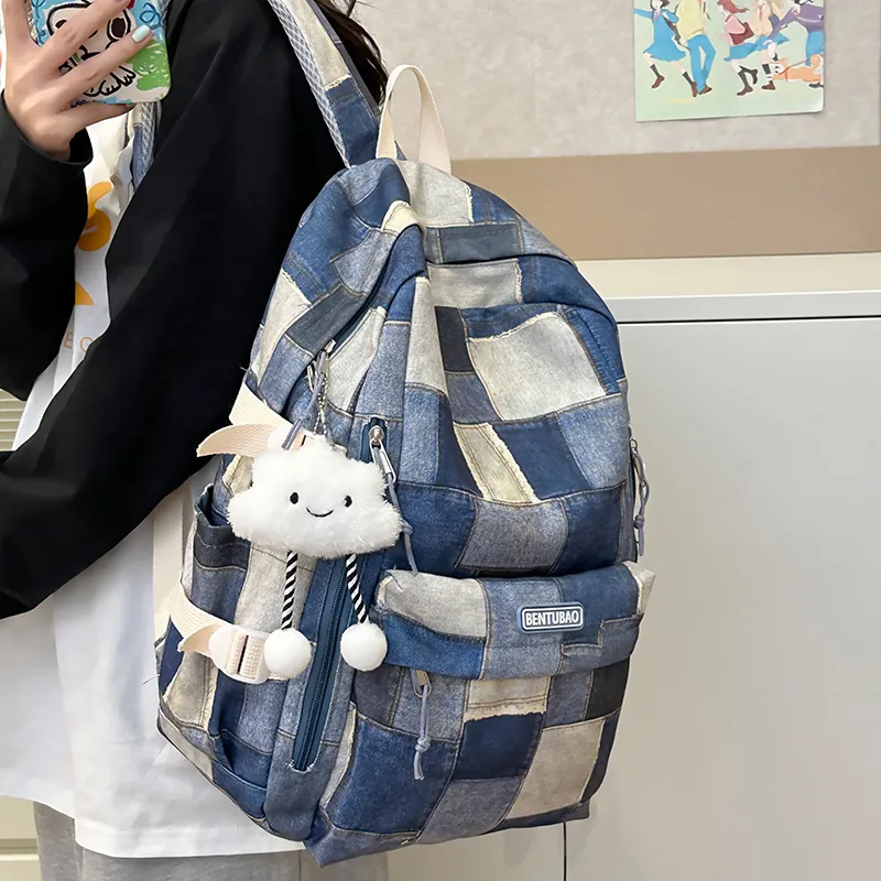 LUVISTRUE Denim Backpack Unisex Pink/Brown/Blue-15