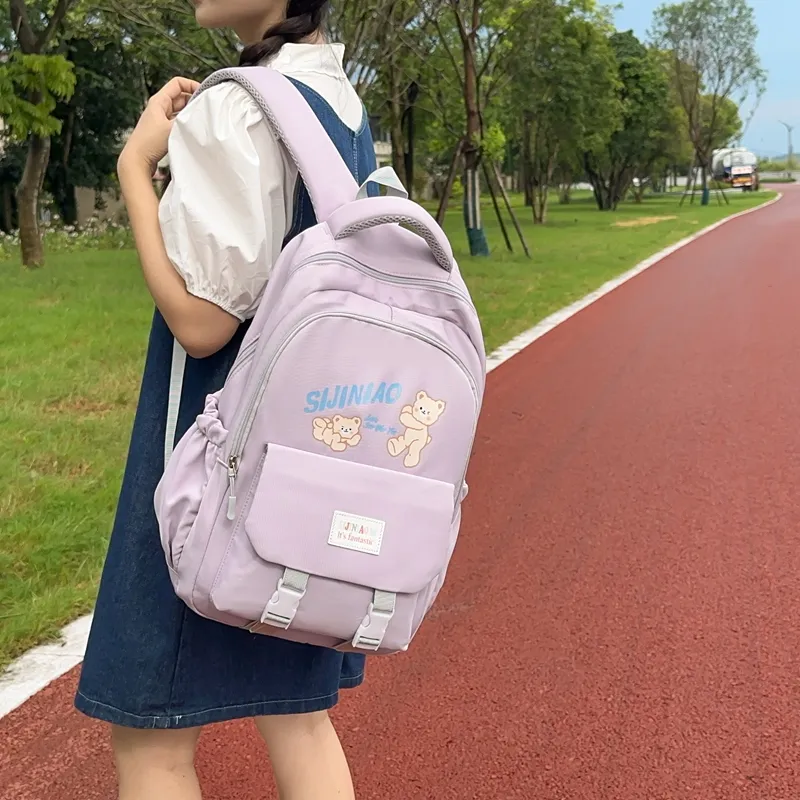 LUVISTRUE Nylon Backpack Regular Unisex Black Purple/Pink Blue/Gray-9
