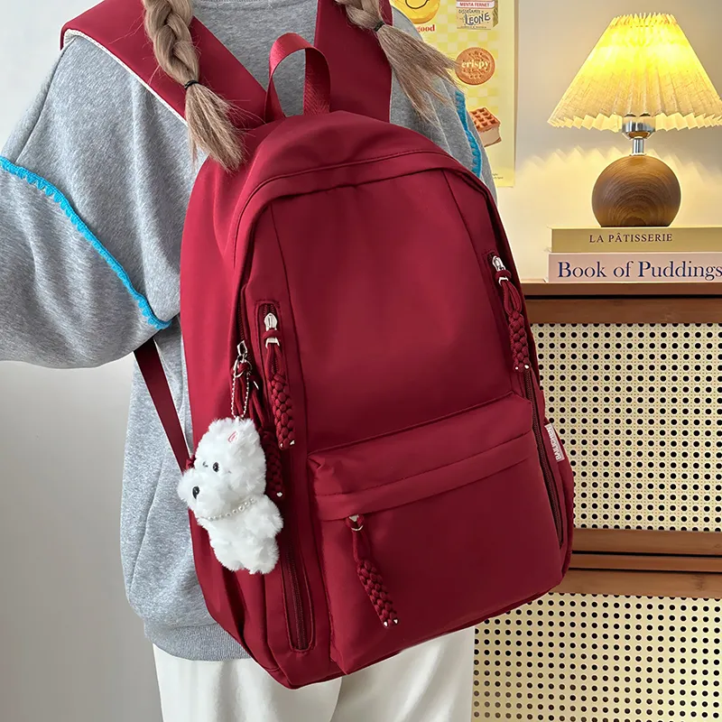 LUVISTRUE Nylon Backpack Unisex Black/Pink/Burgundy/Light Yellow-13
