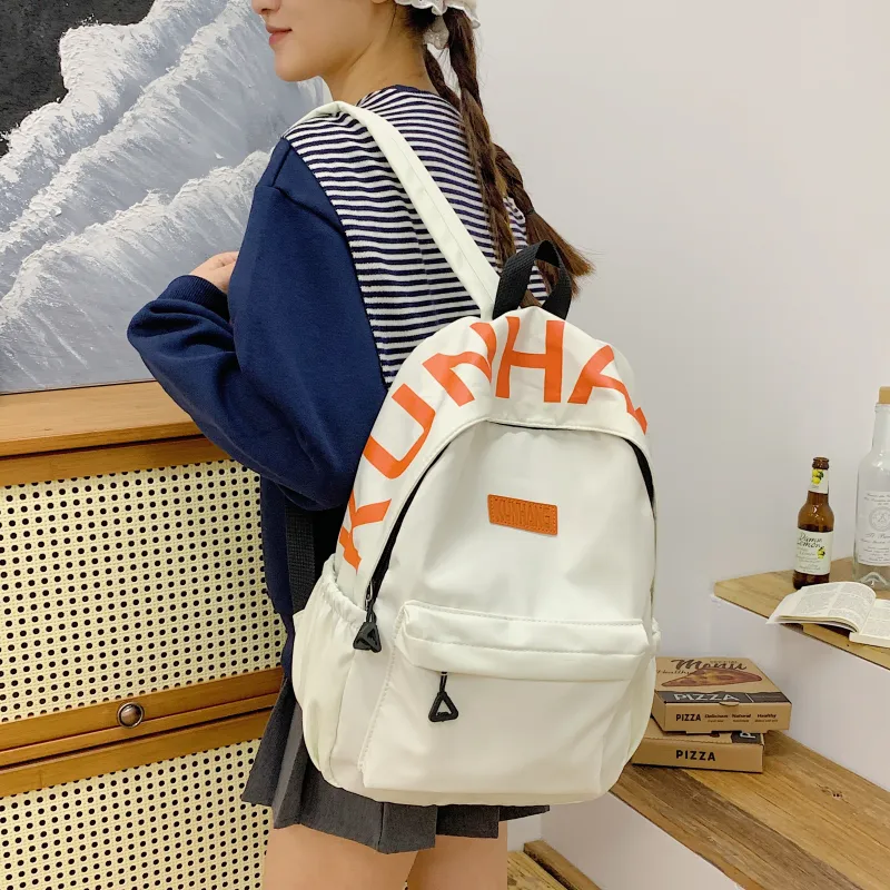 LUVISTRUE Nylon Fabric Backpack Unisex White/Black/Purple/Khaki/Pink-6