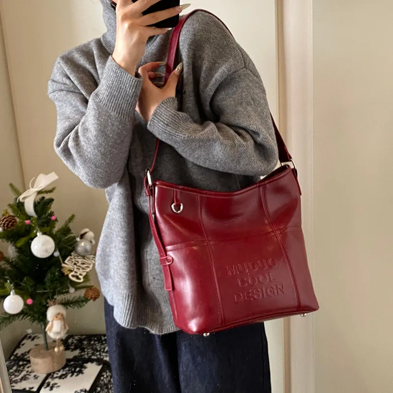 LUVISTRUE Pu Shoulder Bag Tote Crossbody Bag Medium Size Women's Coffee/White Red/Black-15