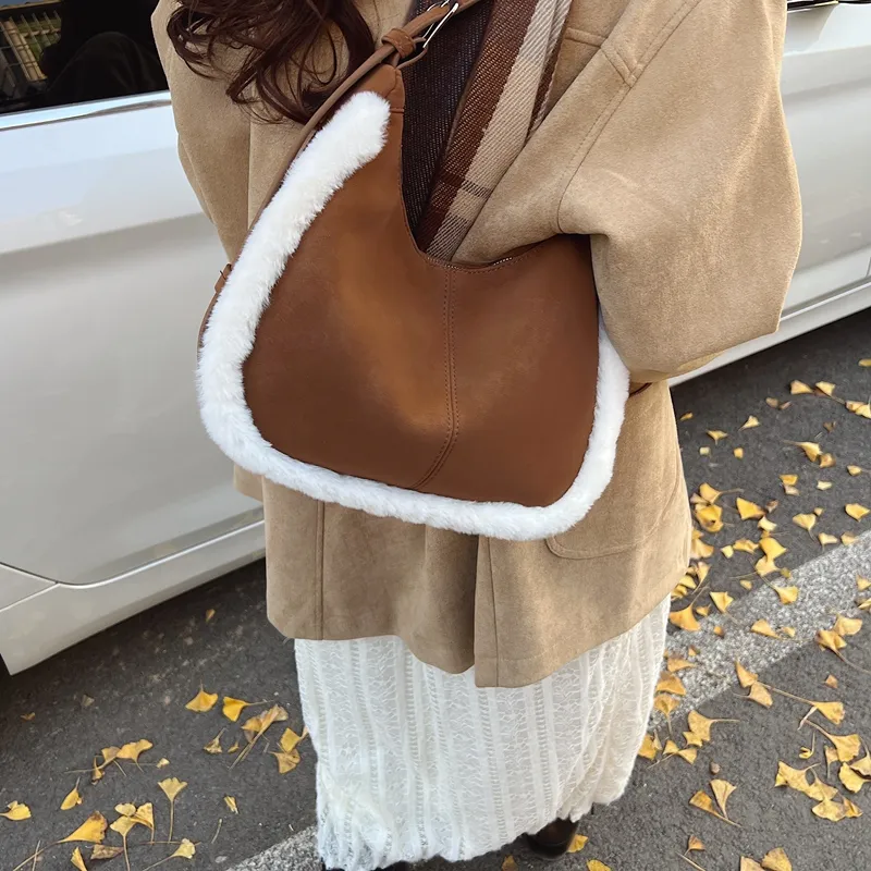 LUVISTRUE Faux Suede Shoulder Bag Handbag Crossbody Bag Medium Size Women's Brown/coffee/green-3