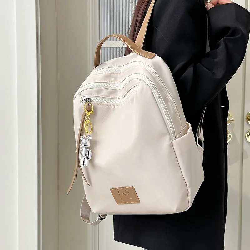 LUVISTRUE Nylon Backpacks Regular Unisex Ecru/Black Gray/Khaki-4