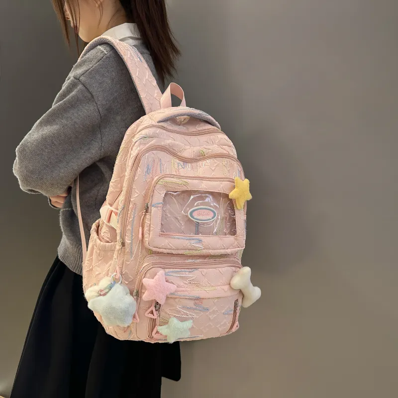 LUVISTRUE Nylon Backpacks Regular Women's White/Pink/Black-16
