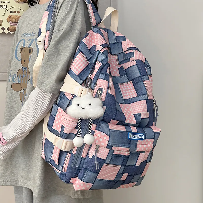 LUVISTRUE Denim Backpack Unisex Pink/Brown/Blue-4