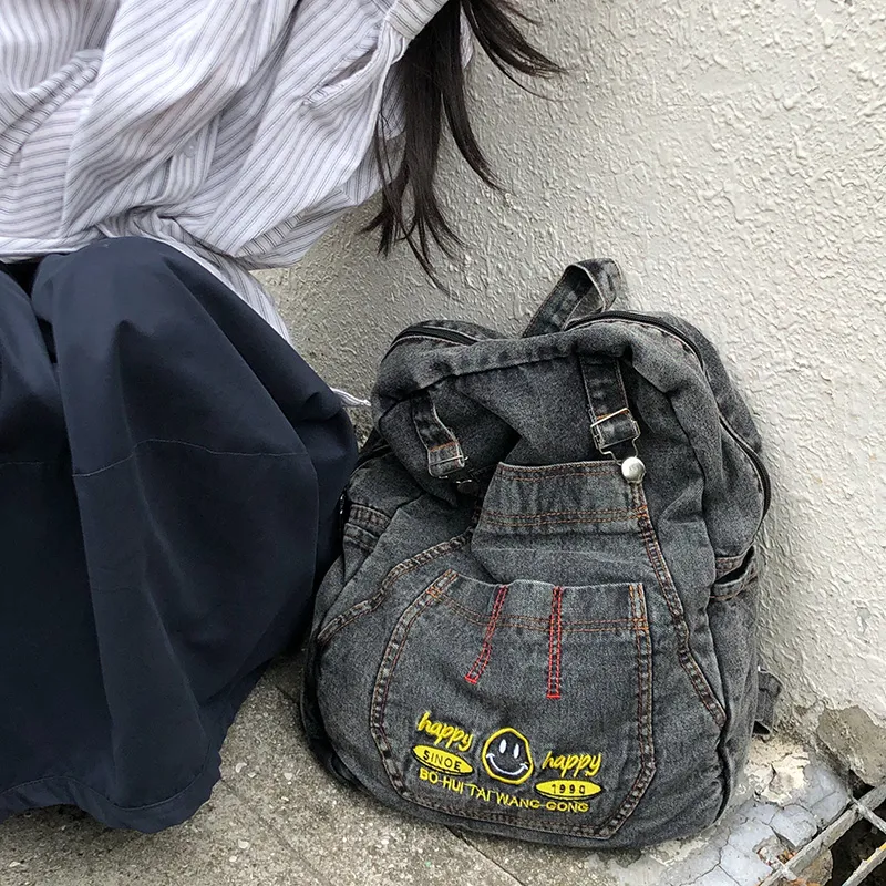 LUVISTRUE Denim Backpack Unisex Black/Blue-17