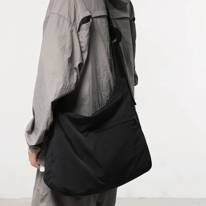 LUVISTRUE Nylon Cycling Hobo Bag, Messenger Bag, Shoulder Bag, Crossbody Bag Men's Black/Gray/Ecru-16