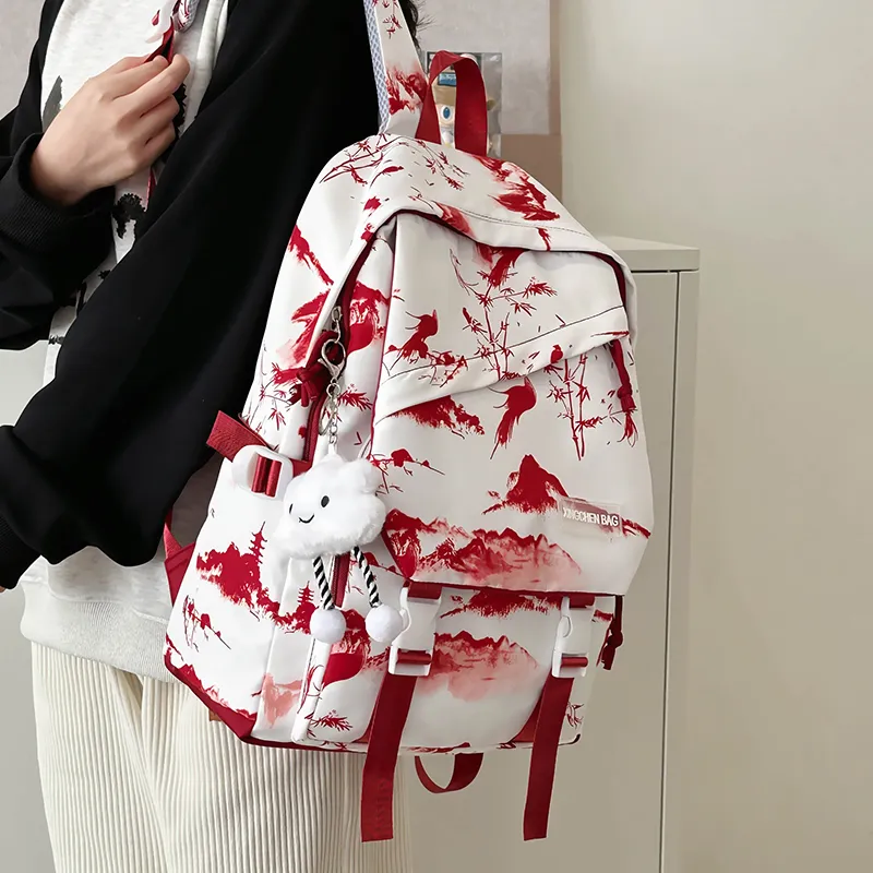 LUVISTRUE Nylon Backpack Unisex Gray/Red Green Pink-9