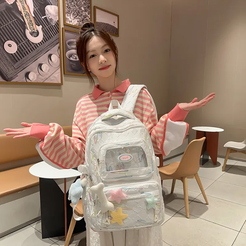 LUVISTRUE Nylon Backpacks Regular Women's White/Pink/Black-3