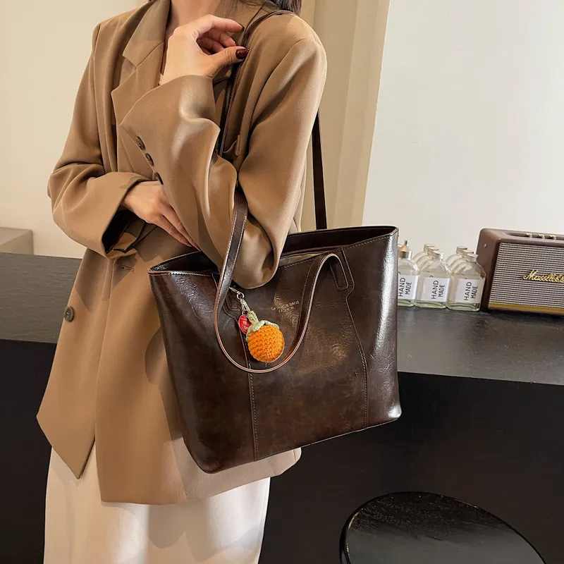 LUVISTRUE PU Tote Bag, Shopping Bag, Shoulder Bag Regular Women's Black/Coffee-5